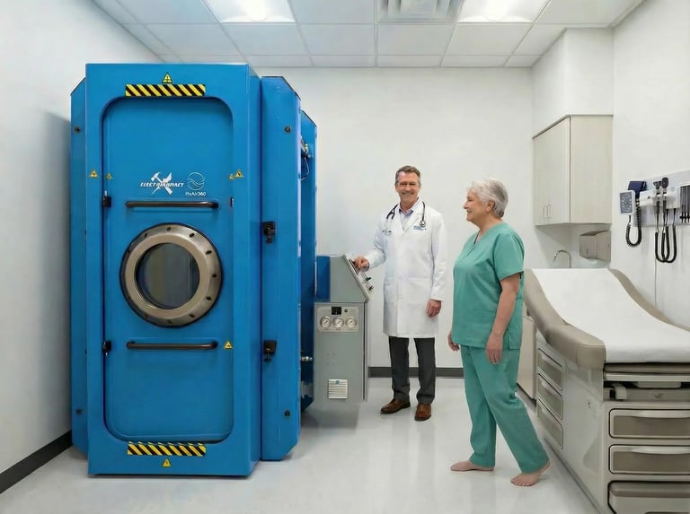 Medical hyperbaric single pressure on white background chamber